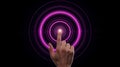 Hand Touching Pink Neon Circular Interface finger Royalty Free Stock Photo
