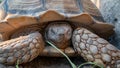 Close up shot of desert tortoise Gopherus agassizii and Gopherus morafkai, also known as desert turtles, are two species of