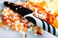 Close-up shot of different spices on the white cutting board Royalty Free Stock Photo