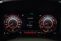 Close up shot of digital speedometer in modern car console. Royalty Free Stock Photo