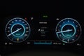 Close up shot of digital speedometer in modern car console. Royalty Free Stock Photo