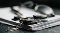 Close up shot of documents and accessories on a desk Royalty Free Stock Photo