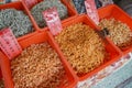 Close up shot of dried seafood goods
