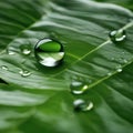 A close-up shot of a droplet of water on a leaf, showcasing the surface tension and reflections3