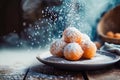 Close-up shot of Easter fritters sprinkled with sugar. Typical sweet in Spain known as \