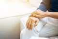 Close up shot of elderly senior couple holding hands and supporting with each other. Royalty Free Stock Photo