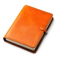 Orange leather journal with strap and stitching on white background Royalty Free Stock Photo