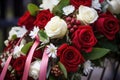 close-up shot of an elegantly decorated memorial wreath