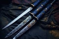 A close-up shot emphasizing the paired beauty of two samurai swords, each telling a story of discipline and precision Royalty Free Stock Photo