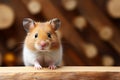 Close up shot of an endearing hamster with rustic wood backdrop