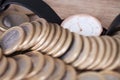 Close-up shot of euro coins and watch dial Royalty Free Stock Photo