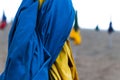 Close up shot of the famous Deauville Umbrella, France