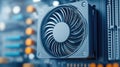 Close-up shot of a fan in a sophisticated electronic device. Royalty Free Stock Photo