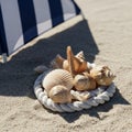 Seashells and Rope on Sandy Beach Royalty Free Stock Photo
