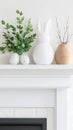 Easter Decoration on Fireplace Mantel with Bunny Eggs and Greenery in Bright Home Interior Royalty Free Stock Photo