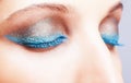 Close-up shot of female closed eyes blue make-up Royalty Free Stock Photo