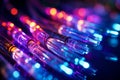 A close-up shot of fiber optic cables, the backbone of gigabit internet, showcasing the advanced technology. Generative Ai Royalty Free Stock Photo