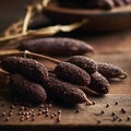 A close-up shot of finger millet on a wooden surface