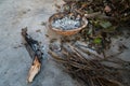 A close up shot of fire pot with ashes of wood during winter season. Uttarakhand India Royalty Free Stock Photo