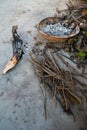 A close up shot of fire pot with ashes of wood during winter season. Uttarakhand India Royalty Free Stock Photo