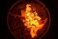 Close up shot of flames in the fire pit at night Royalty Free Stock Photo