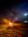 Close up shot of flames in the fire pit at night Royalty Free Stock Photo