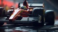 Close-up shot of a Formula One race car on the track