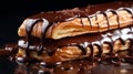 A close-up shot of a French chocolate pastry, oozing with a luscious chocolate ganache filling. Highlight the layers and textures Royalty Free Stock Photo