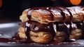 A close-up shot of a French chocolate pastry, oozing with a luscious chocolate ganache filling. Highlight the layers and textures Royalty Free Stock Photo