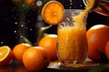 A close-up shot of fresh oranges being squeezed into a glass, capturing the vibrant colors and natural goodness of orange juice. Royalty Free Stock Photo