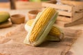 Close up shot Fresh ripe and peeled sweet corn high vitamin nature food