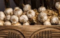 Close up shot of fresh stacked garlic