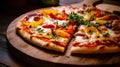 A close-up shot of a freshly baked pizza