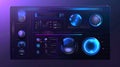 A close-up shot of a futuristic digital interface with glowing blue and purple lights Royalty Free Stock Photo