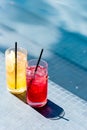 close-up shot of glasses of delicious fruit cocktails