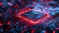Close-up of a glowing computer chip