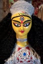 Close up shot of Goddess Devi Durga, before upcoming Durga Puja at a potter`s studio in Kolkata
