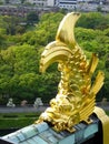 Close up shot of the gold fish status of the famous Osaka castle