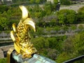 Close up shot of the gold fish status of the famous Osaka castle