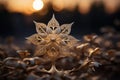 close-up shot of a golden star tree topper, positioned at the peak of a Christmas tree Royalty Free Stock Photo