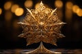 close-up shot of a golden star tree topper, positioned at the peak of a Christmas tree Royalty Free Stock Photo