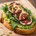 Gourmet Avocado Toast with Fresh Figs, Arugula, and Balsamic Glaze Royalty Free Stock Photo