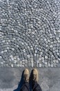 Close-up shot of a gray cobblestone texture