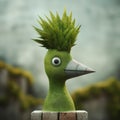 Whimsical Green Figurine With Mucky Hair And Beak In Cinema4d Style