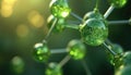 Close up shot of green molecule structure on blur background. Green atom model concept for science, research, lab and modern tech Royalty Free Stock Photo