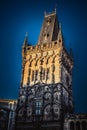 Close up shot of guard tower in Prague city, day time Royalty Free Stock Photo