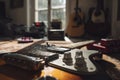 Electric Guitar in Sunlight: A Musician\'s Creative Space Royalty Free Stock Photo