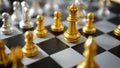 Close up shot hand of man and woman play gold and silver chess metaphor business compettition concept select focus shallow depth o