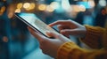 Close-Up Shot of Hands Using Digital Tablets in a Modern Setting Royalty Free Stock Photo