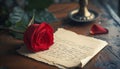 A handwritten love letter placed on a vintage desk